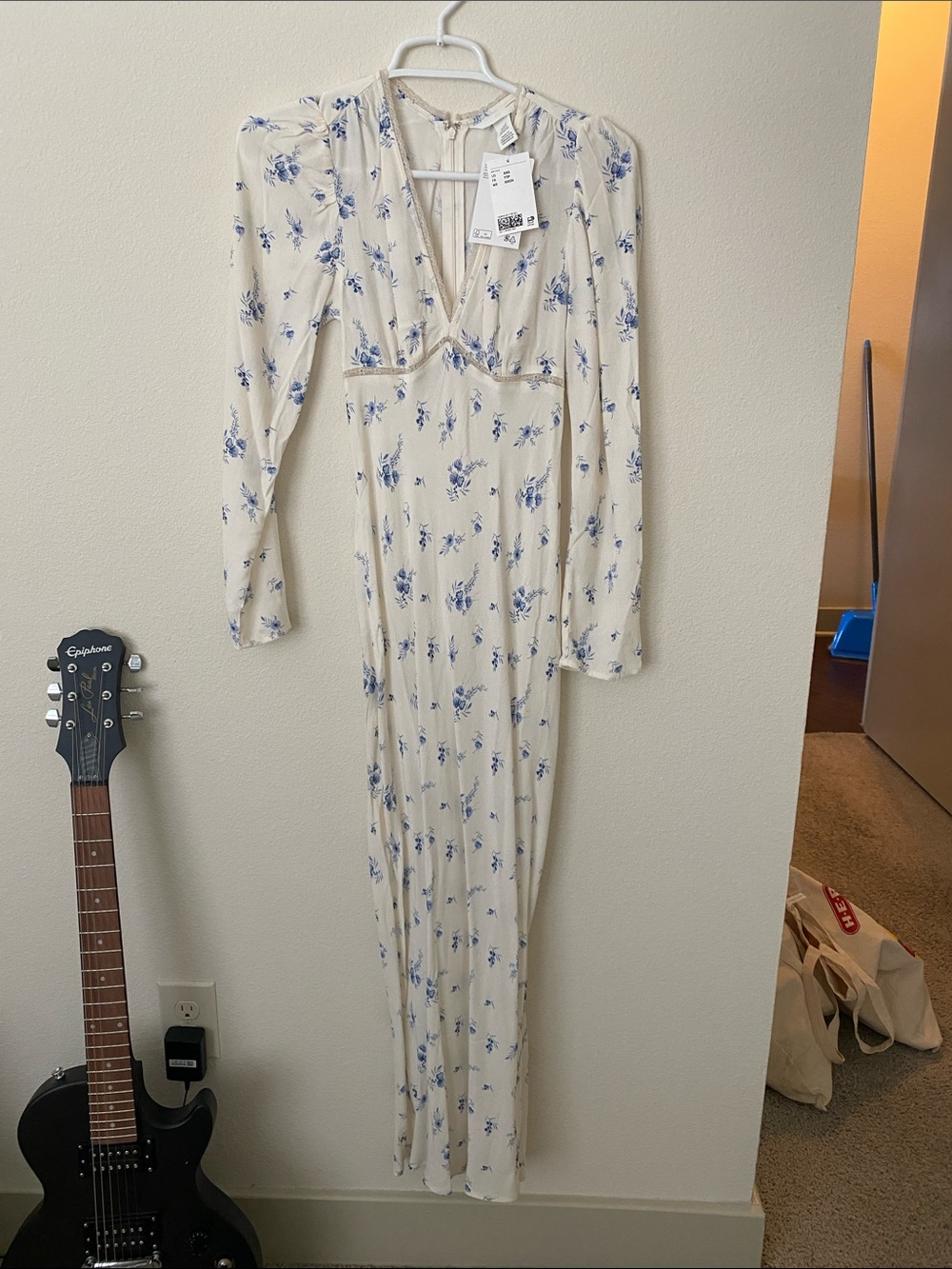 H&M Cream Maxi Dress with Blue Floral Print